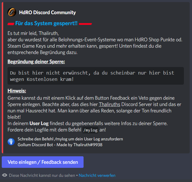 event user sperre
